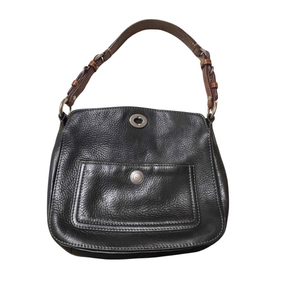 Vintage Coach Leather Shoulder Bag Black Brown Purse Twist lock - Picture 7 of 8